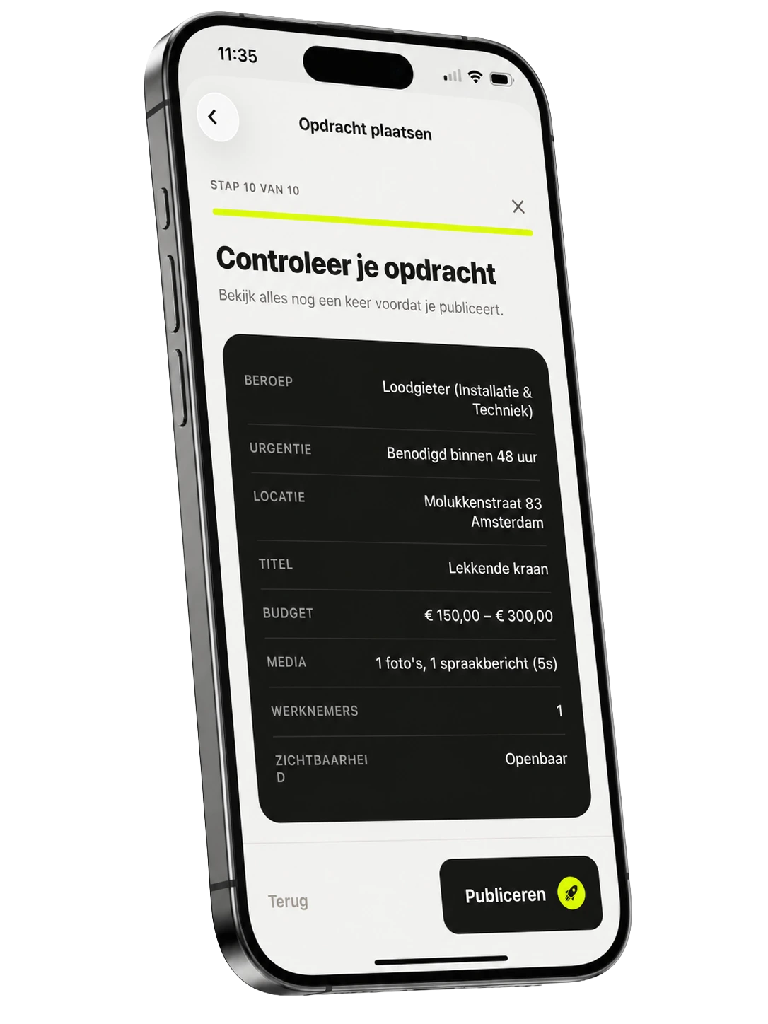 Spoedmarkt-app: opdracht plaatsen