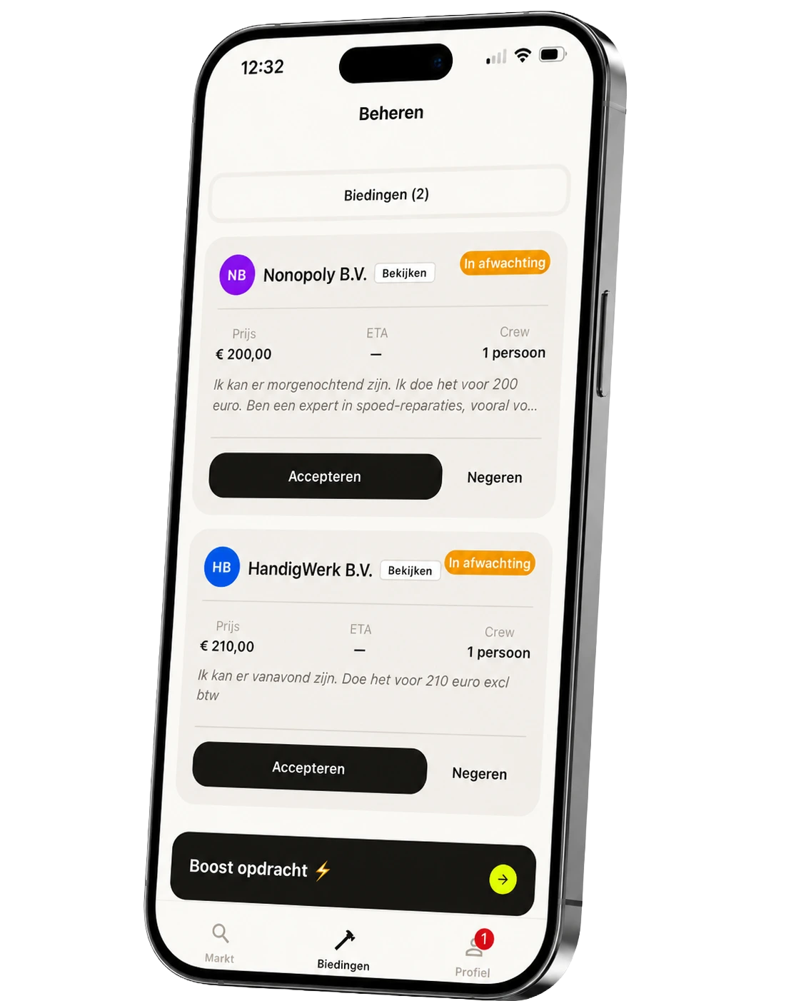Spoedmarkt-app: kiezen en laten uitvoeren